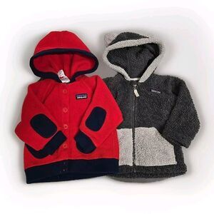 Patagonia Full Zip & Button Down Fleece Hoodie 2PC Bundle Infant Size 6-12M READ